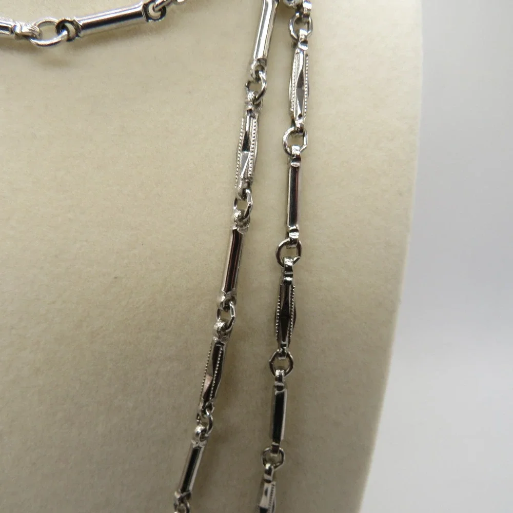 Vintage Silver Tone Alternating Bar Station Chain Necklace 48 Inch Long Opera